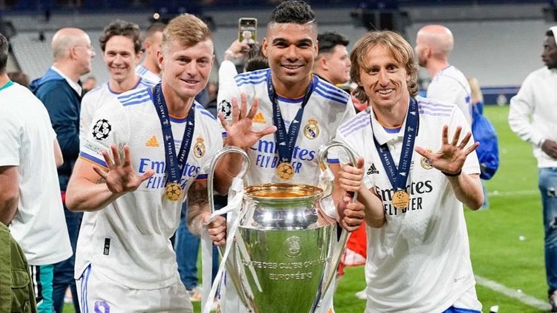Toni Kroos, Luka Modric et Casemiro sous le maillot du Real Madrid