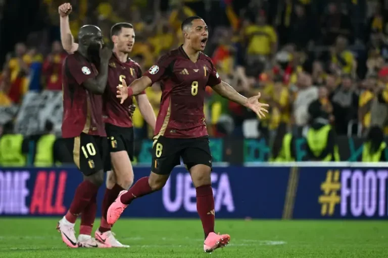 Des joueurs de la Belgique qui célèbrent un but à l'Euro 2024 @AFP