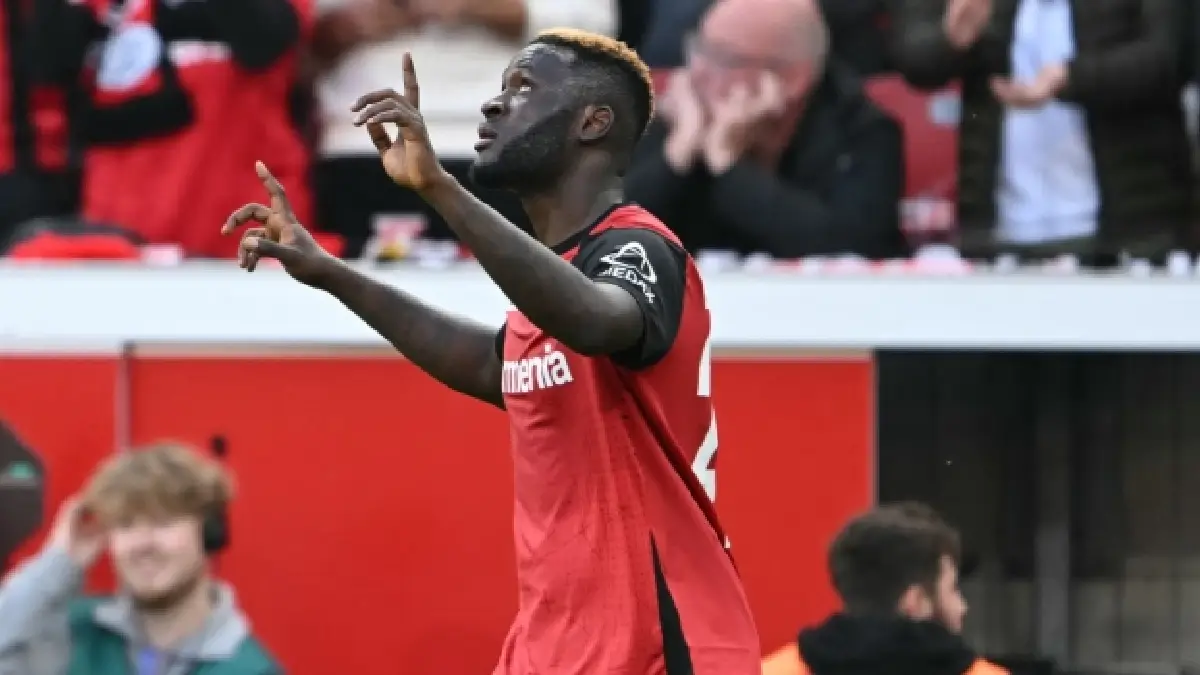 Victor Boniface sous le maillot du Bayer Leverkusen @AFP