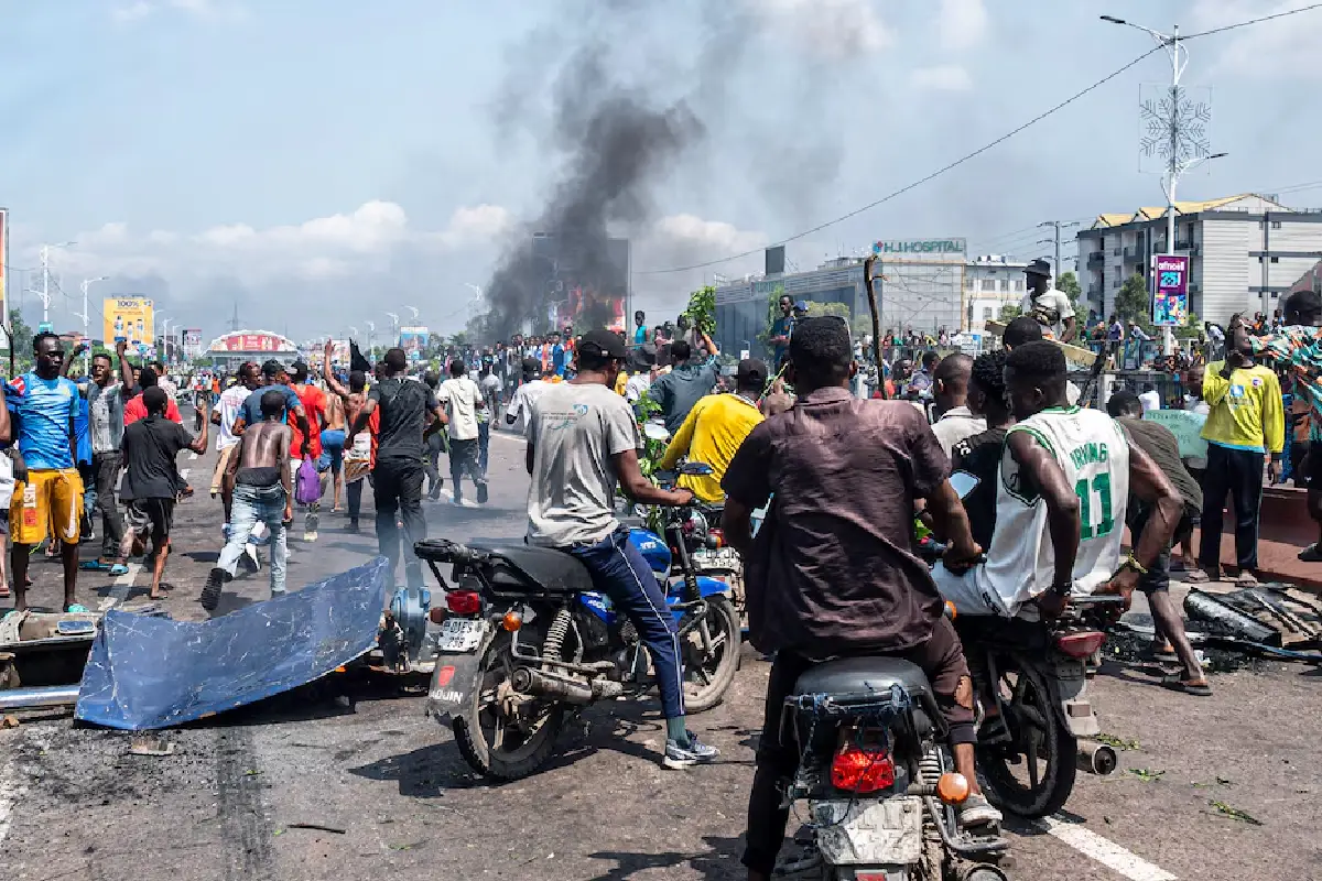 Manifestation contre l'escalade du conflit dans l'est de la République démocratique du Congo à Kinshasa, le 28 janvier 2025. AFP